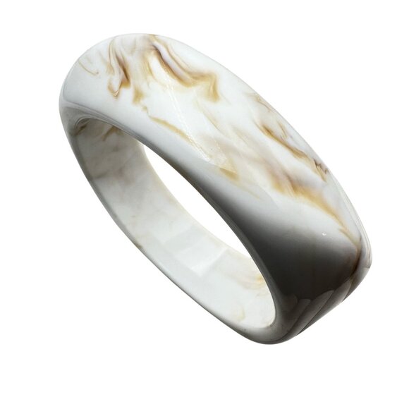 White Tan Swirl Lucite Wide Bangle Bracelet Retro Chic Style Stackable - Picture 2 of 8